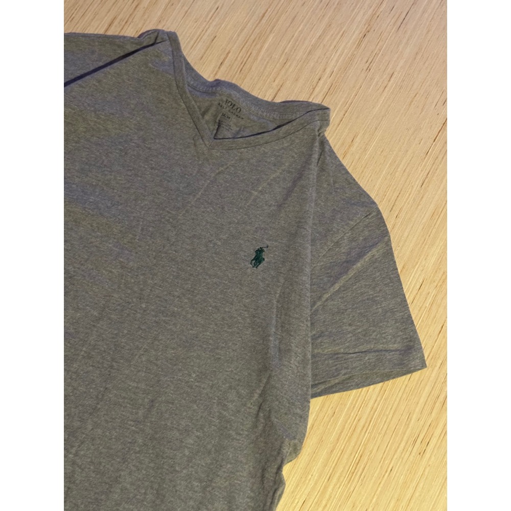 Polo Ralph Lauren Mens V-Neck T-Shirt Gray Green Pony Logo Size Medium Short 27